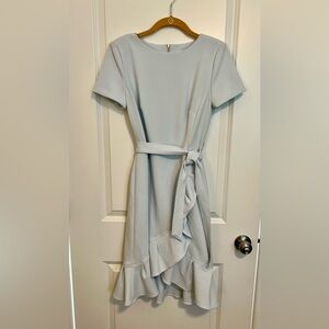 Calvin Klein Light Blue Ruffle Hem Belted Dress | Size 2